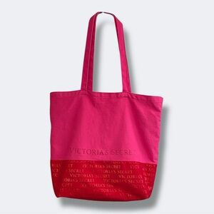 Victoria's Secret Vibrant Pink and Red Canvas Tote Metallic Beach Pool Travel